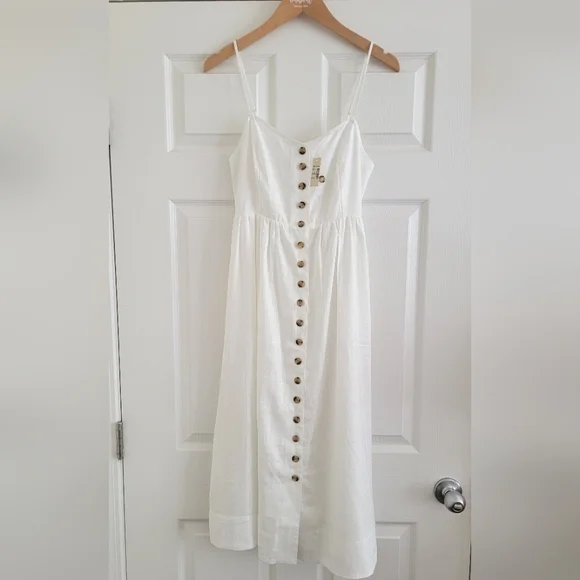 NWT Madewell Linen-Cotton Cami Button-Front Midi Dress, Size 0 - Picture 7 of 12
